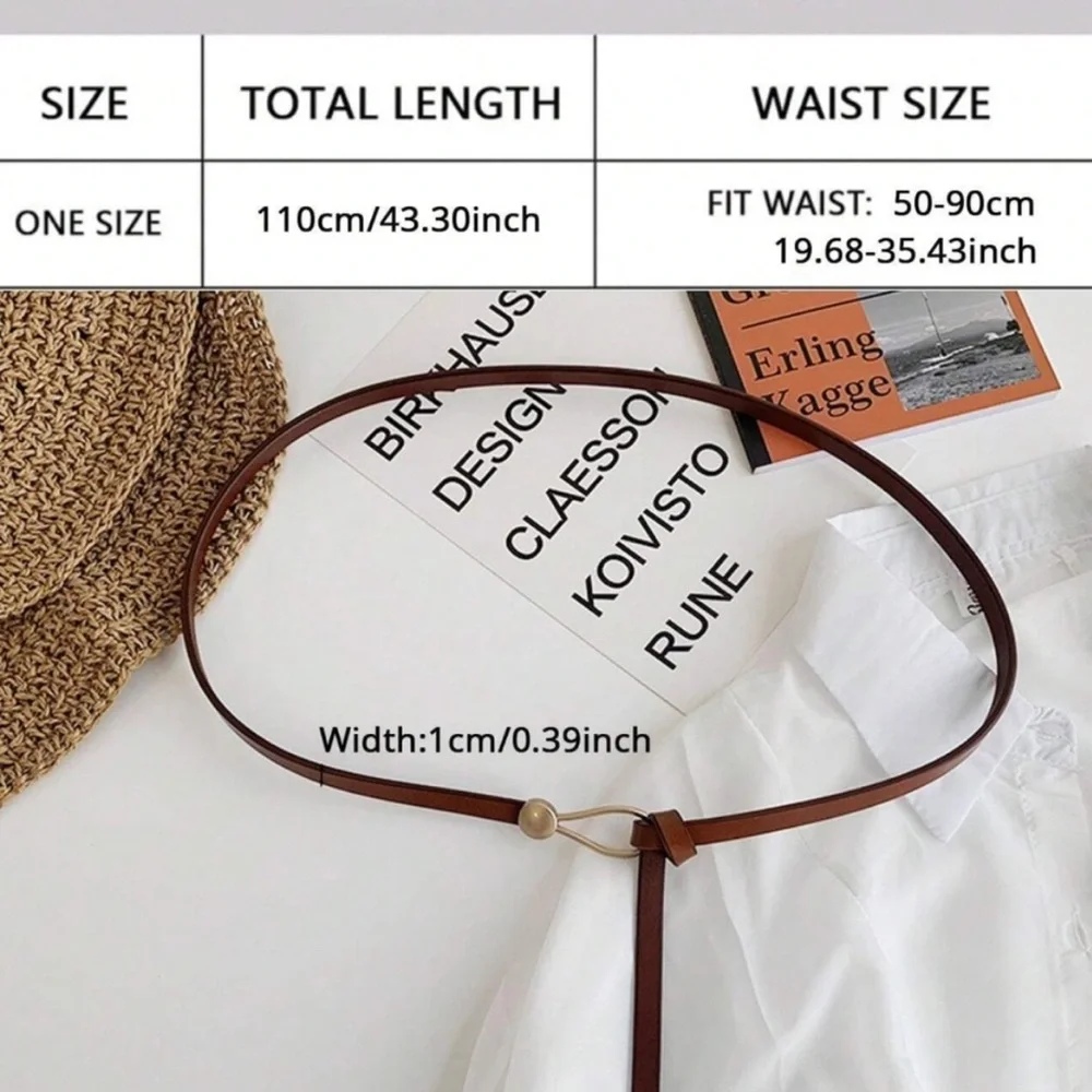 Elegant Luxe Brown Vegan Leather Skinny Slim Belt